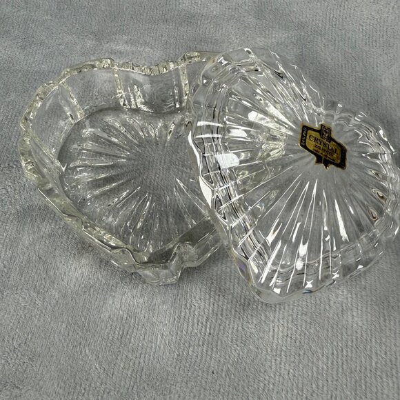 Heart-Shaped Crystal Zajecar 24% Lead Glass Trinket Box Made In Yugoslavia - Picture 5 of 16